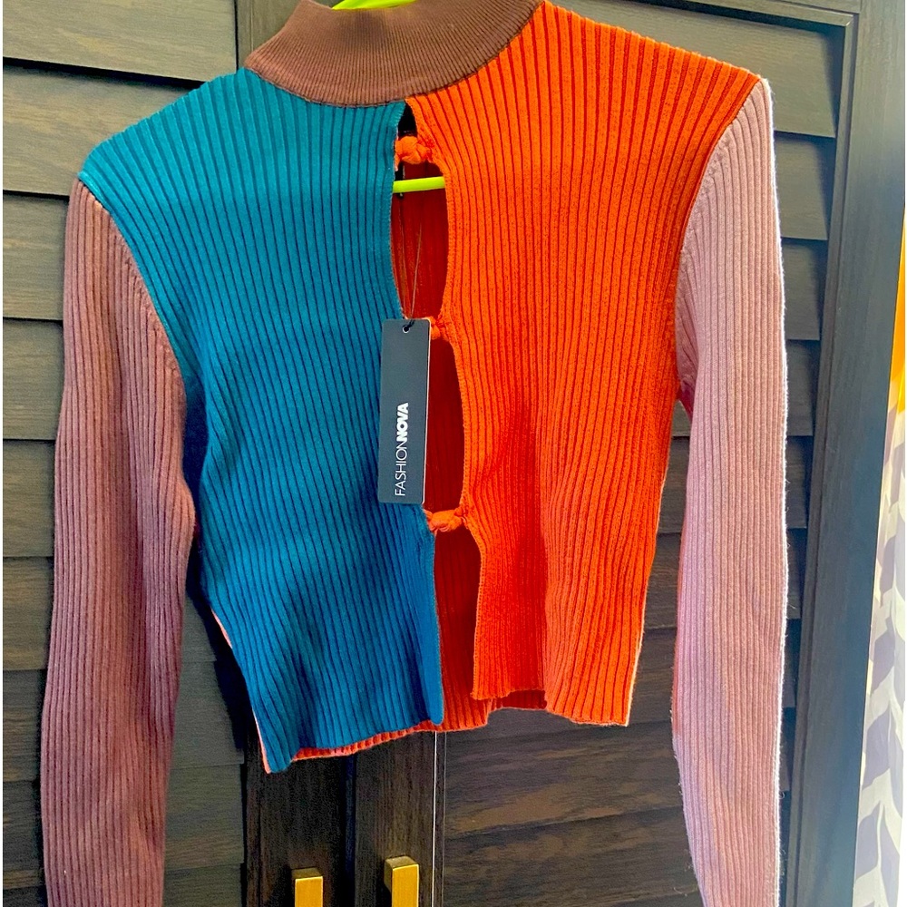 Color blocking open front long sleeve shirt